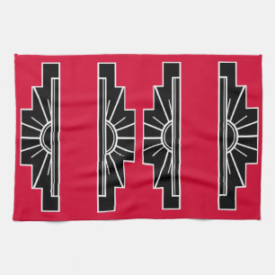 Art Deco Pattern in Red Tea Towel Theedoek