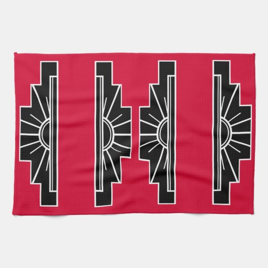Art Deco Pattern in Red Tea Towel Theedoek (Horizontaal)