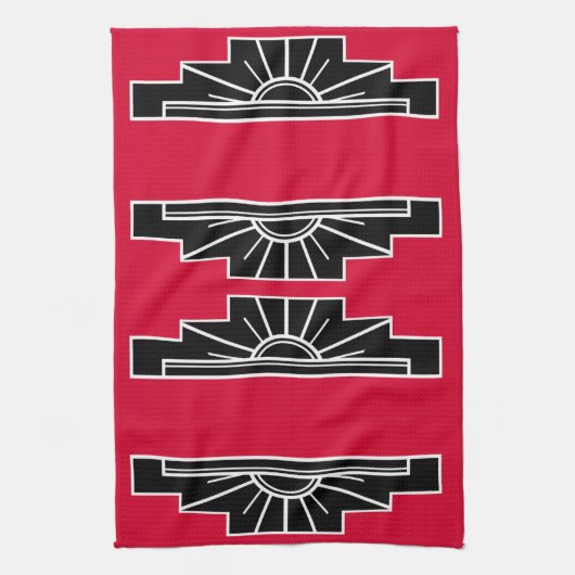 Art Deco Pattern in Red Tea Towel Theedoek (Verticaal)