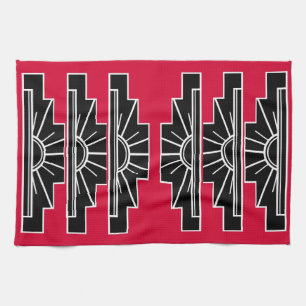 Art Deco Pattern in Red Tea Towel Theedoek