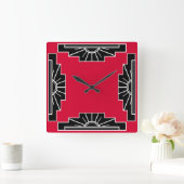 Art Deco Pattern in Red Vierkante Klok (Huis)