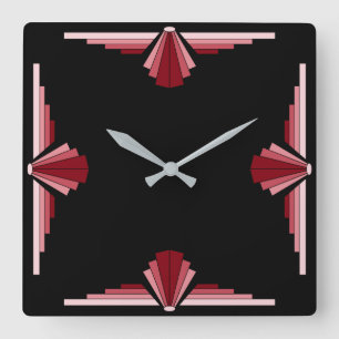 Art Deco Pattern in reds Vierkante Klok
