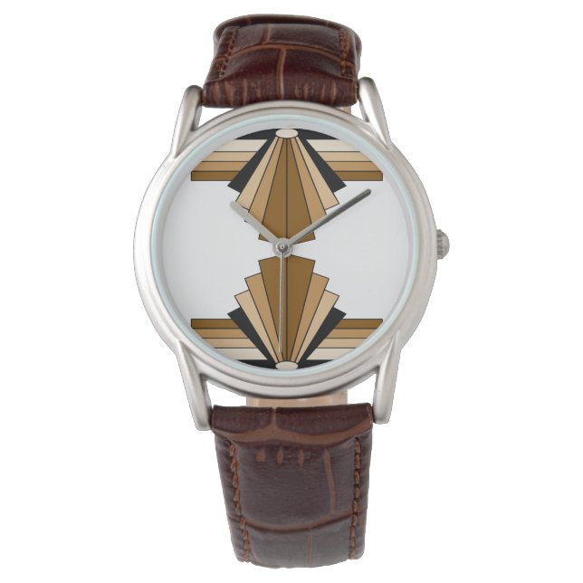 Art Deco Pattern in Tans Horloge (Voorkant)