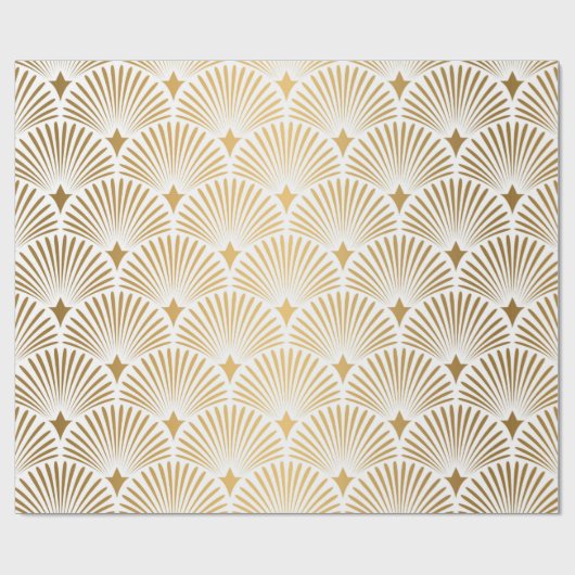 Art Deco Pattern Naadloze witte en gouden ruggengr Cadeaupapier (Vlak)