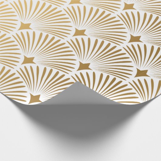 Art Deco Pattern Naadloze witte en gouden ruggengr Cadeaupapier (Hoek)