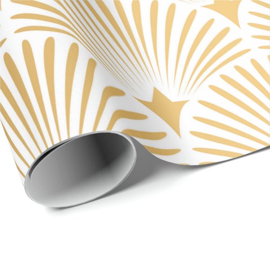 Art Deco Pattern Naadloze witte en gouden ruggengr Cadeaupapier (Rol Hoek)