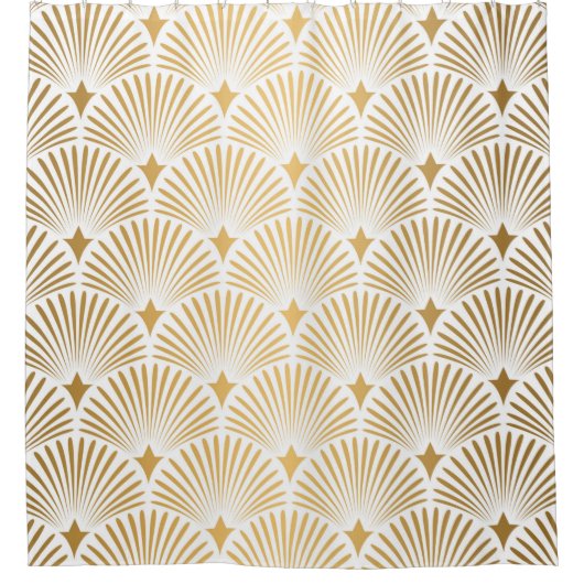 Art Deco Pattern Naadloze witte en gouden ruggengr Douchegordijn (Voorkant)