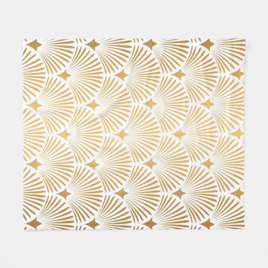 Art Deco Pattern Naadloze witte en gouden ruggengr Fleece Deken (Voorkant (Horizontaal))
