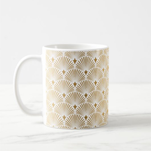 Art Deco Pattern Naadloze witte en gouden ruggengr Koffiemok (Links)