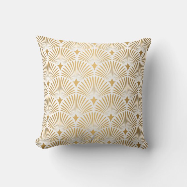 Art Deco Pattern Naadloze witte en gouden ruggengr Kussen (Voorkant)