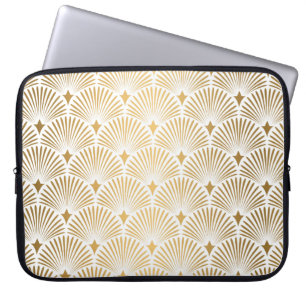 Art Deco Pattern Naadloze witte en gouden ruggengr Laptop Sleeve