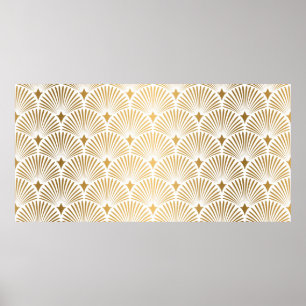 Art Deco Pattern Naadloze witte en gouden ruggengr Poster
