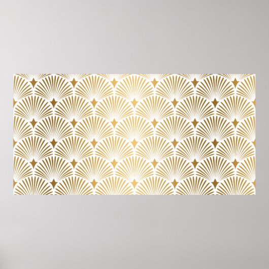 Art Deco Pattern Naadloze witte en gouden ruggengr Poster (Voorkant)