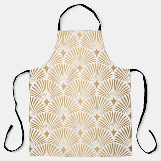 Art Deco Pattern Naadloze witte en gouden ruggengr Schort (Voorkant)