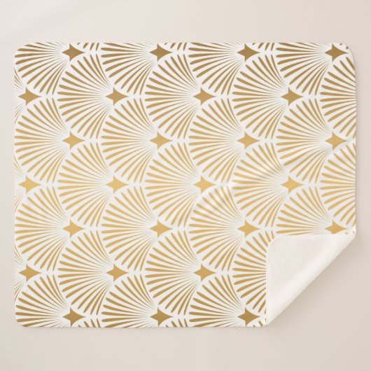 Art Deco Pattern Naadloze witte en gouden ruggengr Sherpa Deken (Voorkant (horizontaal))