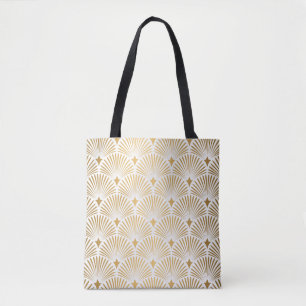Art Deco Pattern Naadloze witte en gouden ruggengr Tote Bag