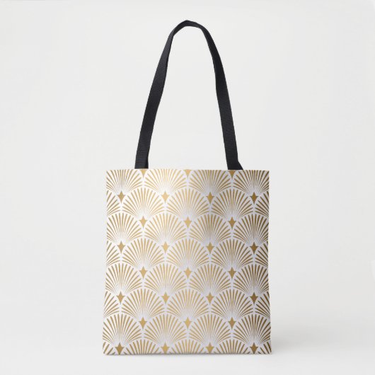 Art Deco Pattern Naadloze witte en gouden ruggengr Tote Bag (Voorkant)