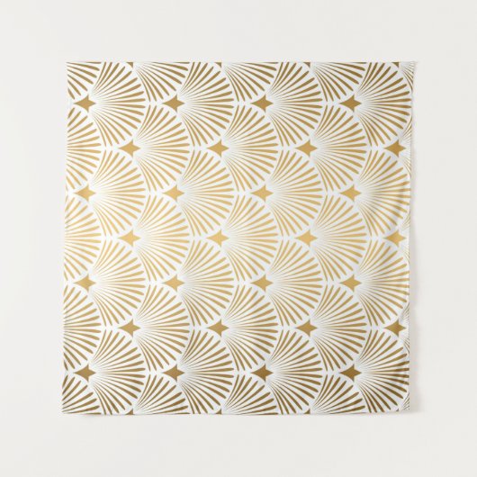 Art Deco Pattern Naadloze witte en gouden ruggengr Wandkleed (Voorkant (horizontaal))