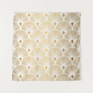 Art Deco Pattern Naadloze witte en gouden ruggengr Wandkleed