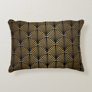 Art Deco Pattern Naadloze zwarte en gouden ruggeng Accent Kussen