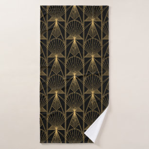 Art Deco Pattern Naadloze zwarte en gouden ruggeng Badhanddoek