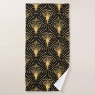 Art Deco Pattern Naadloze zwarte en gouden ruggeng Badhanddoek