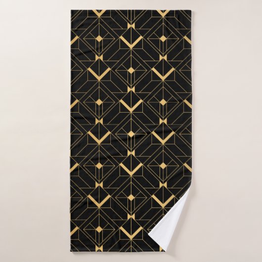 Art Deco Pattern Naadloze zwarte en gouden ruggeng Badhanddoek (Badhanddoek)
