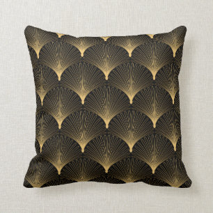 Art Deco Pattern Naadloze zwarte en gouden ruggeng Kussen