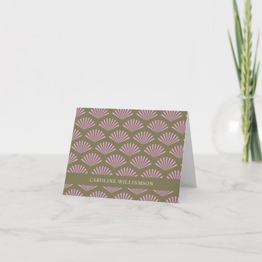 Art Deco Pattern Olive and Lavender Personalized Notitiekaartje (Voorkant)