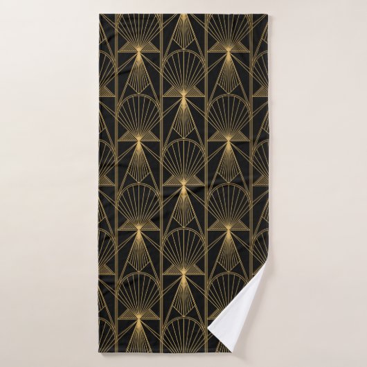 Art Deco Pattern. Seamless black and gold backgrou Badhanddoek (Badhanddoek)