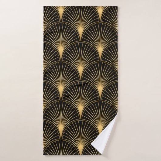 Art Deco Pattern. Seamless black and gold backgrou Badhanddoek (Badhanddoek)