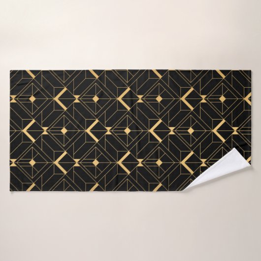 Art Deco Pattern. Seamless black and gold backgrou Badhanddoek (Badhanddoek)