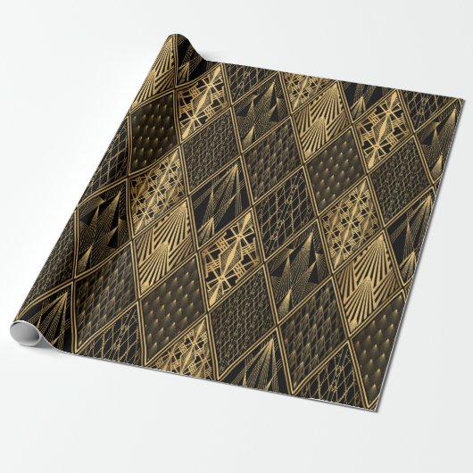 Art Deco Pattern. Seamless black and gold backgrou Cadeaupapier (Uitgerold)