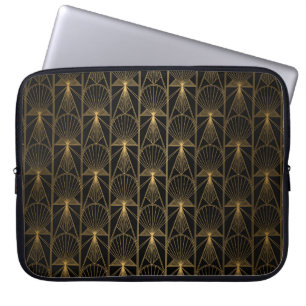 Art Deco Pattern. Seamless black and gold backgrou Laptop Sleeve