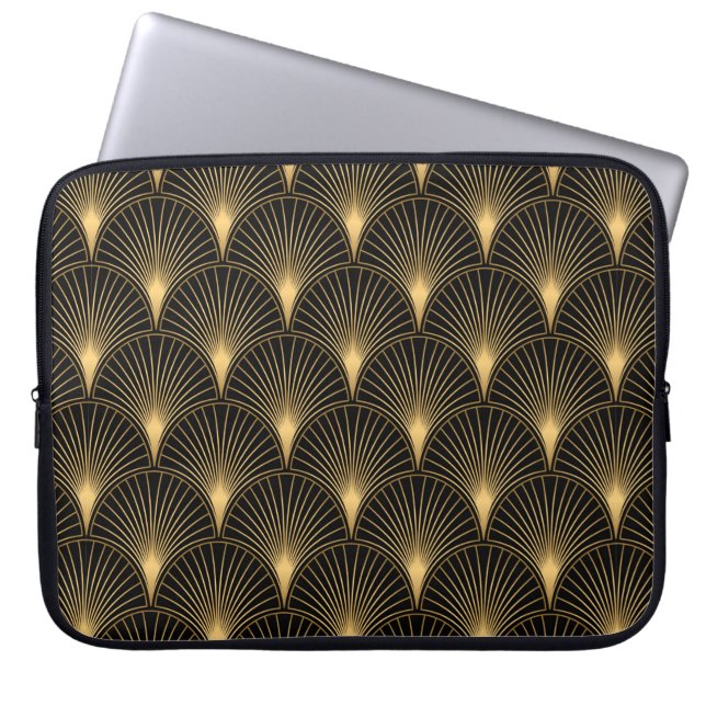 Art Deco Pattern. Seamless black and gold backgrou Laptop Sleeve (Voorkant)