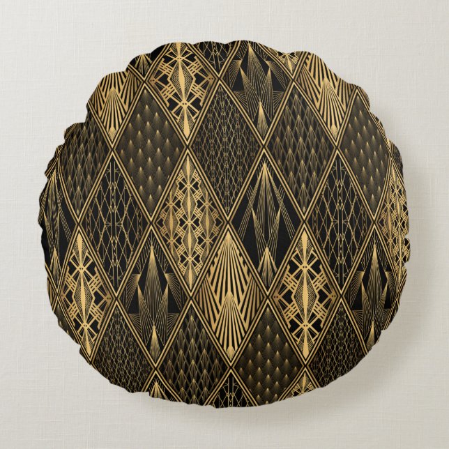 Art Deco Pattern. Seamless black and gold backgrou Rond Kussen (Voorkant)
