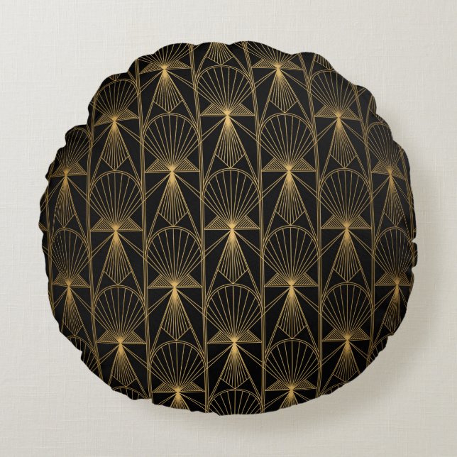 Art Deco Pattern. Seamless black and gold backgrou Rond Kussen (Voorkant)