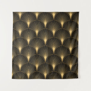 Art Deco Pattern. Seamless black and gold backgrou Wandkleed