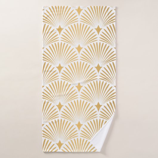 Art Deco Pattern. Seamless white and gold backgrou Badhanddoek (Badhanddoek)