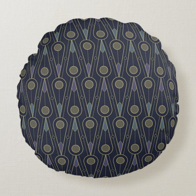 Art Deco pattern with geometric shapes in gold Rond Kussen (Voorkant)