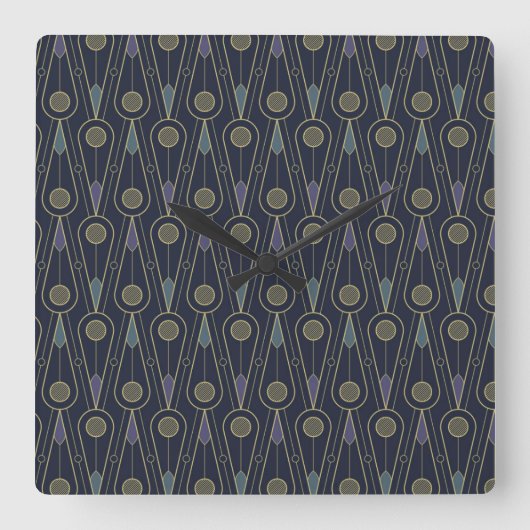 Art Deco pattern with geometric shapes in gold Vierkante Klok (Voorkant)