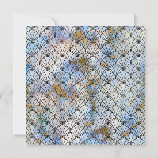 ART DECO PATTERNED BLUE WEDDING INVITATION KAART (Achterkant)