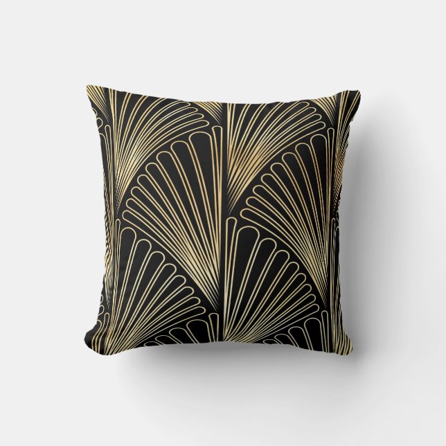 Art Deco Patterned Cushion (zwart en goud) Kussen (Voorkant)