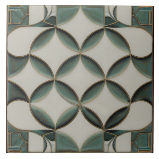 Art Deco Patterted Green Wall Decor Art Nouveau Tegeltje (Voorkant)
