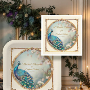 Art Deco Pauw Elegant Flower Vrijgezellenfeest Servet