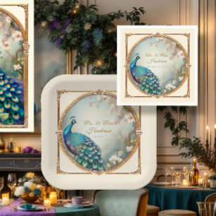 Art Deco Pauw Elegante Bloemboom Huwelijk Servet