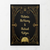 Art Deco Pauw Leeuw Zeepaardje Foto Bruiloft Drieluik Uitnodiging (Cover)