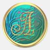 Art Deco Pauw Monogram 3 Goud Ronde Sticker (Voorkant)