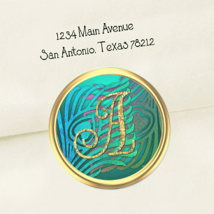 Art Deco Pauw Monogram 3 Goud Ronde Sticker