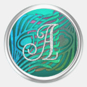 Art Deco Pauw Monogram 3 Zilver Ronde Sticker (Voorkant)